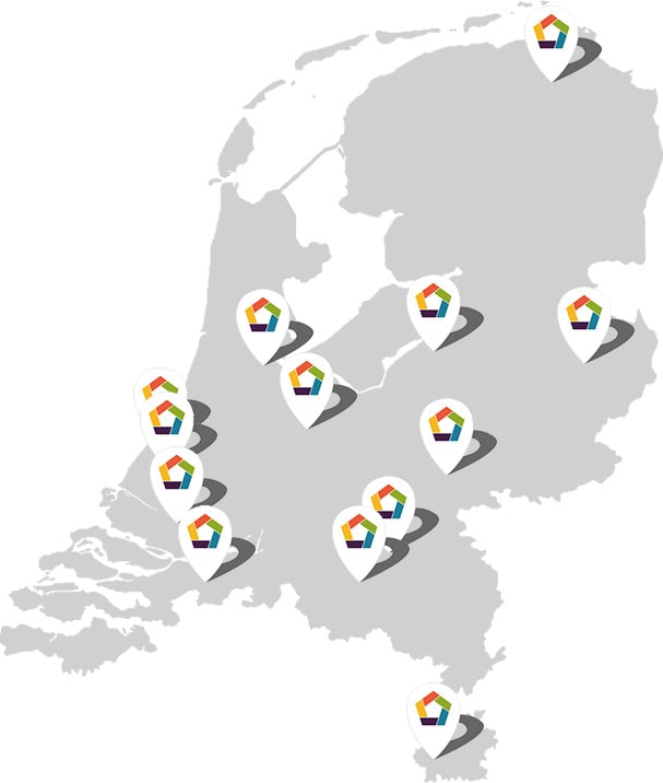 kaart van 13 afgiftepunten in Nederland